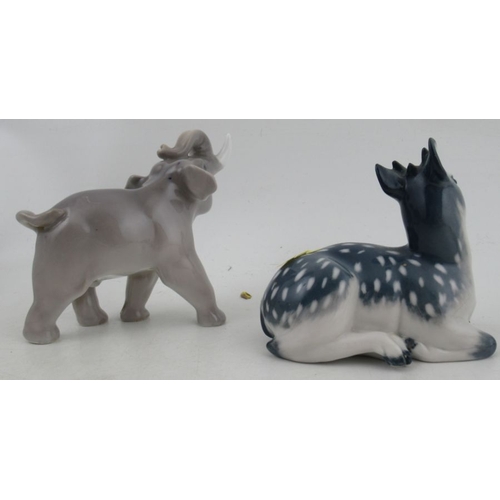 352 - A Royal Copenhagen model, of a deer, No 2636, together with an Elephant, 1923 -30