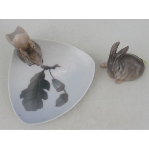 356 - A Royal Copenhagen model, of a rabbit, No 1252/1691, c1935, together with a dish with a squirrel, No... 