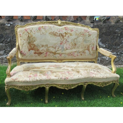 36 - A late 19th century Louis XV style five piece salon suite, comprising a canape and four fauteils, al... 