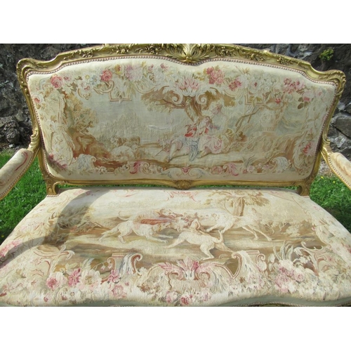 36 - A late 19th century Louis XV style five piece salon suite, comprising a canape and four fauteils, al... 