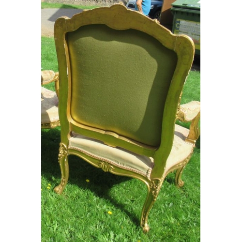 36 - A late 19th century Louis XV style five piece salon suite, comprising a canape and four fauteils, al... 