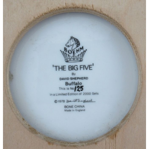 362 - A set of five Boehm porcelain circular framed plaques, from The Big Five, by David Shepherd, diamete... 