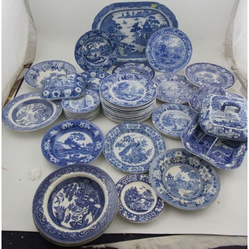 363 - A collection of 19th and 20th century blue and white dinner ware, to include Wedgwood Fallow deer, M... 