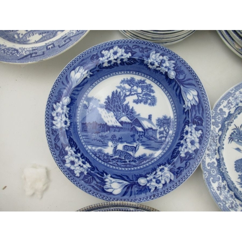 363 - A collection of 19th and 20th century blue and white dinner ware, to include Wedgwood Fallow deer, M... 