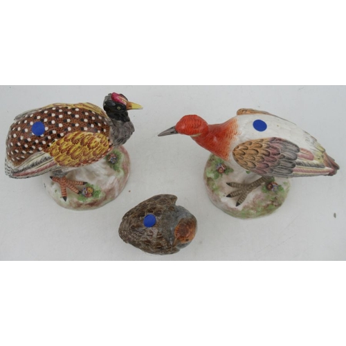 366 - A Meissen model, of a Grouse, height 3.5ins, together with a pair of Continental models of birds - T... 