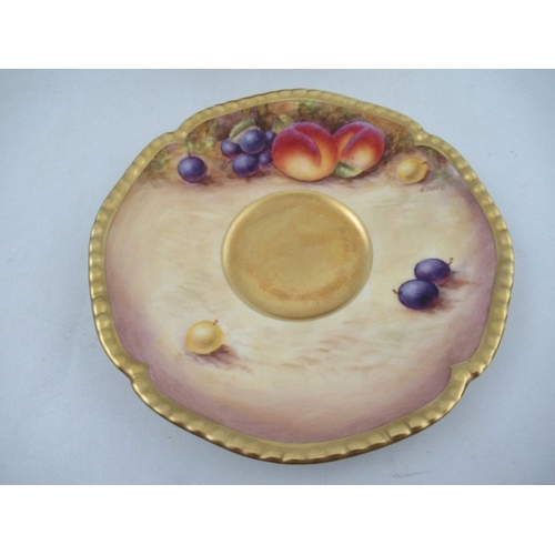 381 - A Royal Worcester cabinet cup and saucer, decorated with hand painted fruit, signed N.Creed