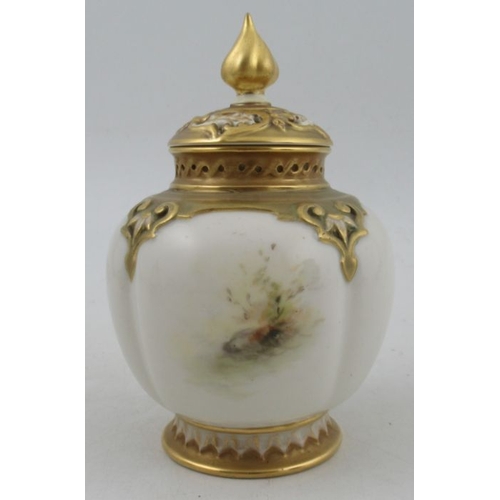 395 - A Royal Worcester covered vase, the quarter lobbed body decorated with sheep in landscape by Barker,... 