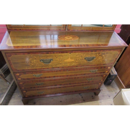 4 - A Regency mahogany and inlaid secretaire bookcase, with inlaid decoration, the upper glazed section ... 