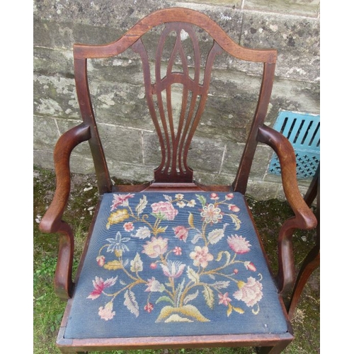 40 - A Regency single chair, with cane seat and sabre legs, together with an Antique country open armchai... 