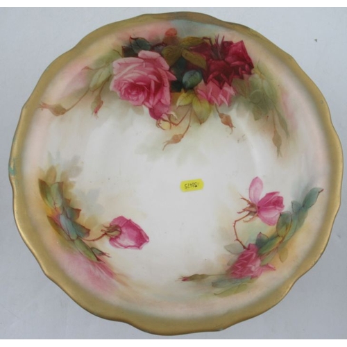 404 - A Royal Worcester Bennett bowl, decorated inside and out with roses by Sedgeley, restored