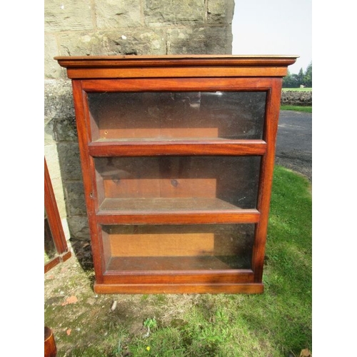 41 - An over mantle mirror, glazed bookcase and an Edwardian corner chair