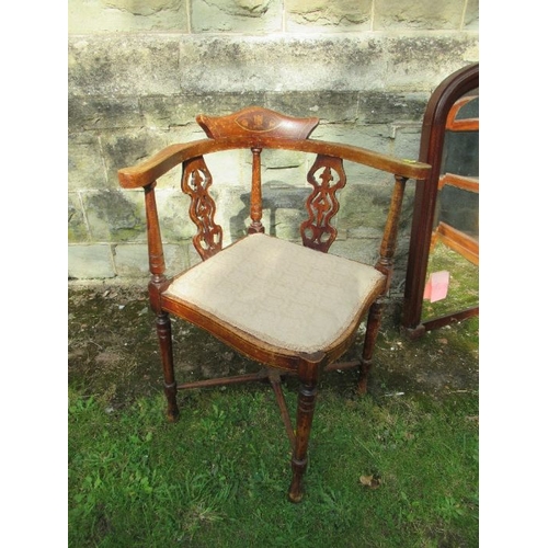 41 - An over mantle mirror, glazed bookcase and an Edwardian corner chair