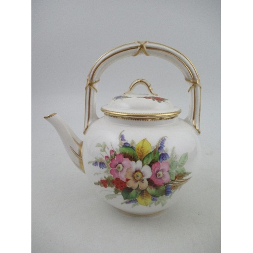 412 - A Royal Worcester tea pot, decorated with hand painted flowers to a white ground, together with a ma... 