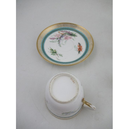 414 - A 19th century Royal Worcester cup and saucer, decorated with floral sprays, with stylised butterfly... 