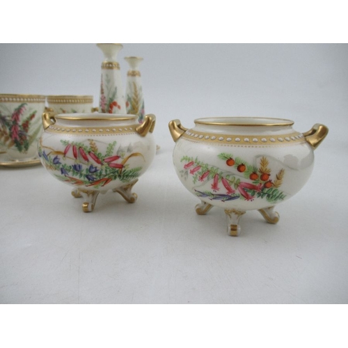 415 - Four Royal Worcester vases, decorated with hand painted flowers and having jewelled decoration, heig... 