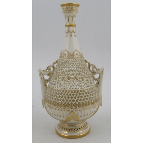 425 - A Royal Worcester two handled pierced vase, by George Owen, marked to the base, height 7ins