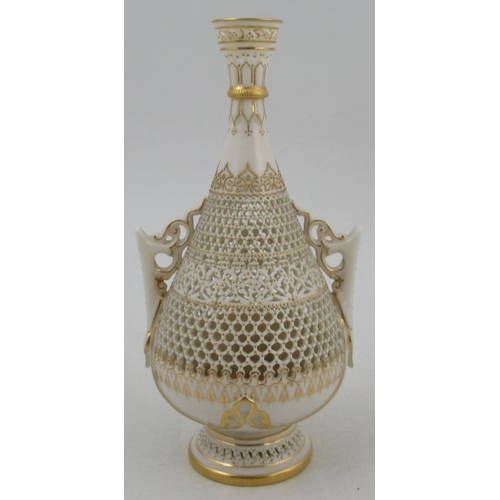 426 - A Royal Worcester two handled pierced vase, by George Owen, marked to the base, height 7ins