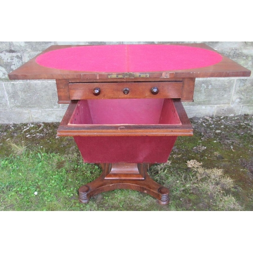 46 - A 19th century work table, with fold over games top, drawer and wool bowl below   (14/46)