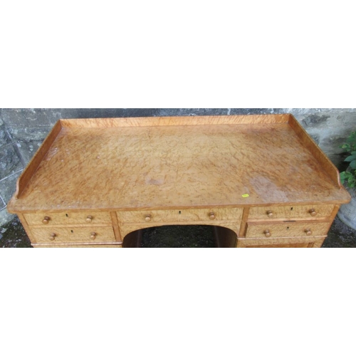 51 - A 19th century birds eye maple tray top desk or dressing table, fitted with a central draw flanked a... 