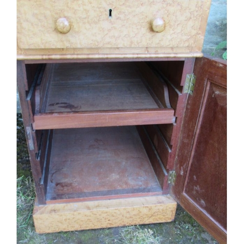 51 - A 19th century birds eye maple tray top desk or dressing table, fitted with a central draw flanked a... 