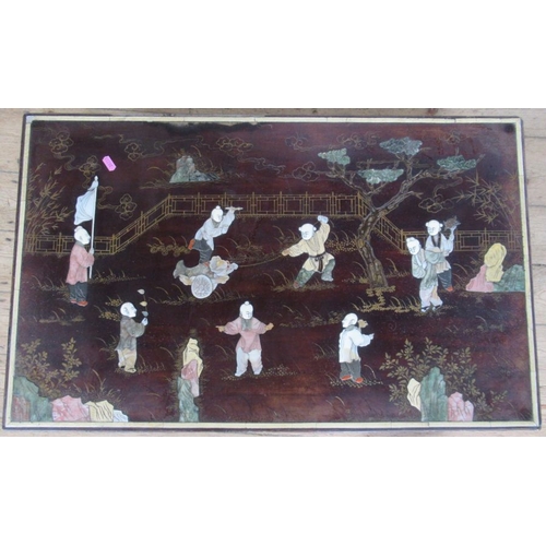 59 - An Eastern design low coffee table, inlaid with figures in landscape, 20ins x 32ins, height 14ins
T8... 