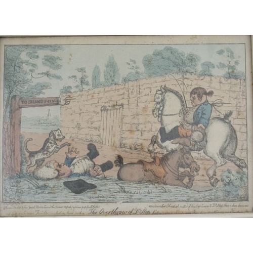 87 - A hand coloured Georgian etching, of The Overthrow of Dr Slop, from Tristam Shandy, after Henry Will... 