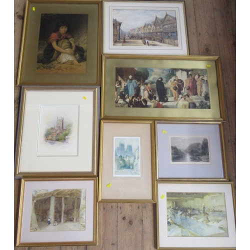 92 - A collection of watercolours and prints, to include Russell Flint, Christopher Hughes, etc