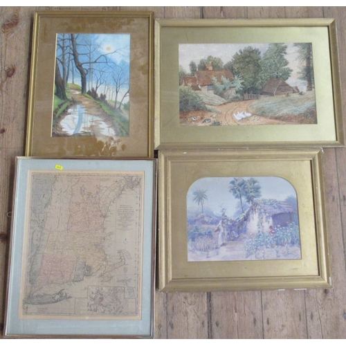 94 - Bowles's New Pocket Map of New England, together with three watercolours and two prints