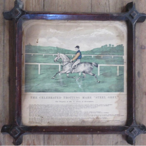 95 - An Antique colour print, The Celebrated Trotting Mare Steel Grey, 13.5ins x 13.5ins, together with t... 