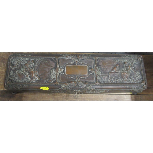 265 - A silver plated jewellery box, having panels decorated with figures in period dress, ,  width 18ins