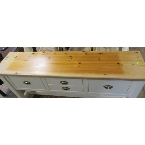 27A - A modern pine topped painted kitchen dresser base, the painted base fitted with drawers, width 62.5i... 