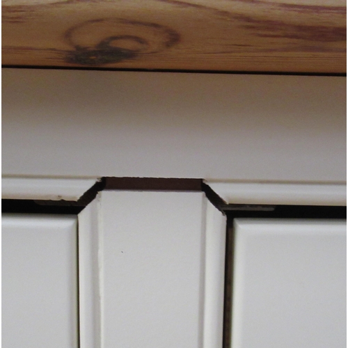 27A - A modern pine topped painted kitchen dresser base, the painted base fitted with drawers, width 62.5i... 