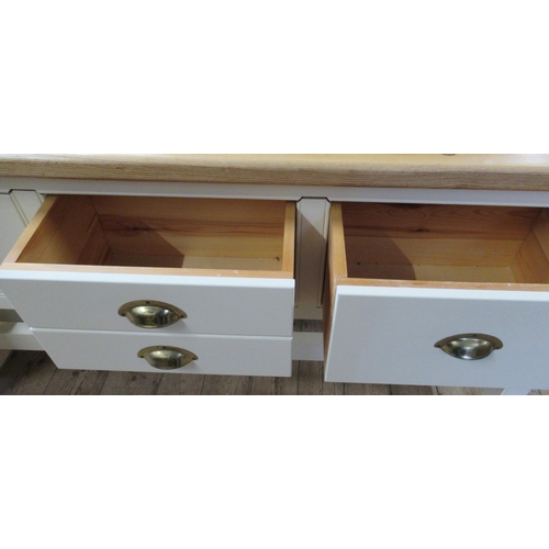 27A - A modern pine topped painted kitchen dresser base, the painted base fitted with drawers, width 62.5i... 