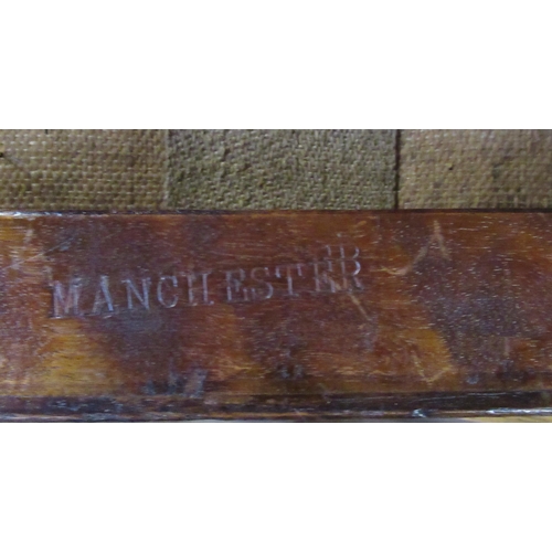 31 - A small mahogany and upholstered foot stool, stamped Lamb Manchester, 14.5ins x 12ins, height 5ins