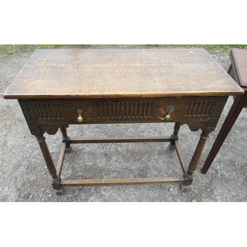 36 - An oak hall dining table width 36ins, height 31ins, depth 18ins, a 19th century mahogany fold over t... 