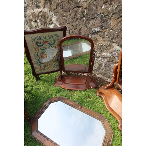 51 - A collection of bedroom furniture to include two swing frame toilet mirrors, a screen, Edwardian bed... 