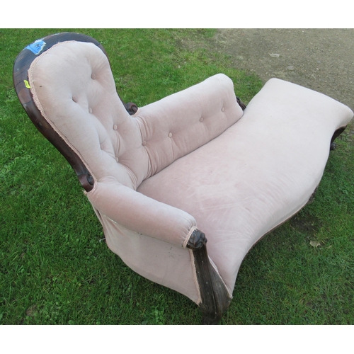 54 - A 19th century rosewood framed chaise longue, with carved decoration