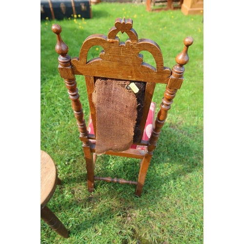 59 - An Edwardian style child's chair together with a milking stool