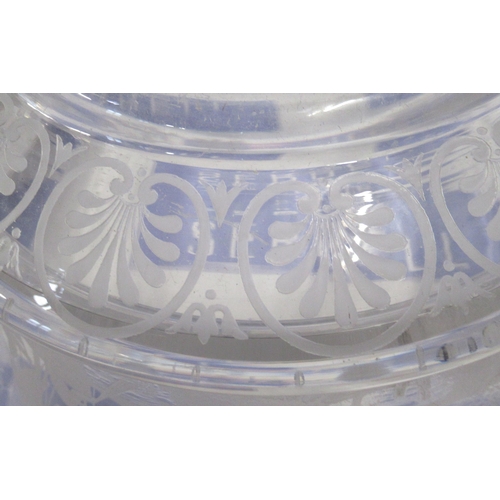 102 - A glass bowl, with etched decoration of figures in boats and fishermen, diameter 12ins, height 6ins