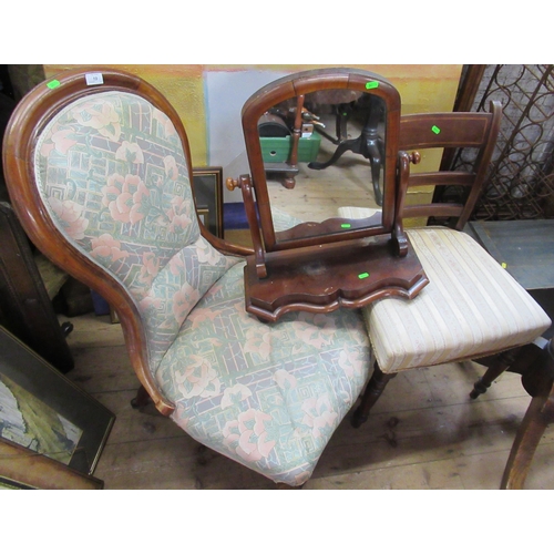 11 - A 19th century showwood easy chair, together with a dressing table mirror and a single dining chair