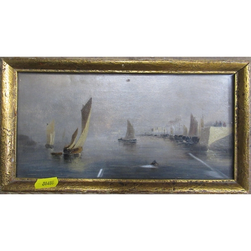 110 - A 19th century English School, oil on panel, harbour scene, 5ins x 10ins