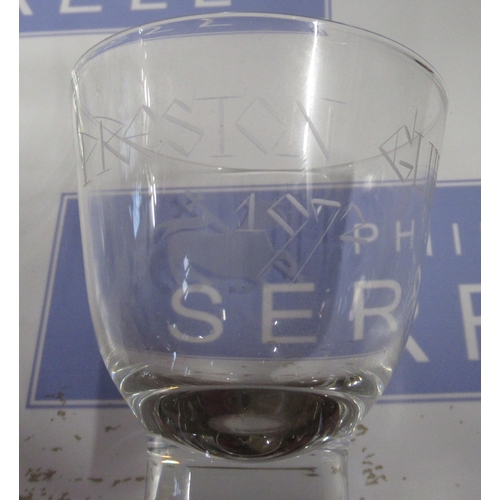 121 - A set of six glasses, etched Preston Guild 1972