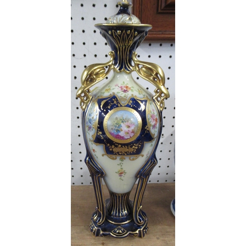 128 - An Oriental blue and white vase, height 7.25ins, together with an Art Nouveau style vase and a Meiss... 