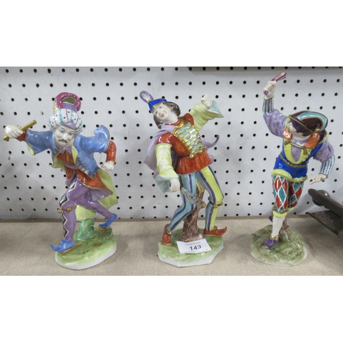 143 - Three Continental porcelain figures, of jesters, height 8.5ins - All three are in good condition, no... 