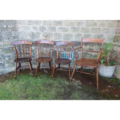 15 - Three Elm country chairs and oak armchair