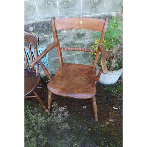 15 - Three Elm country chairs and oak armchair