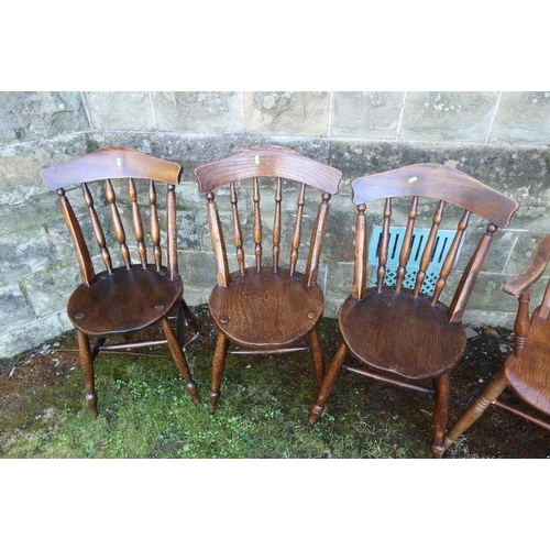 15 - Three Elm country chairs and oak armchair