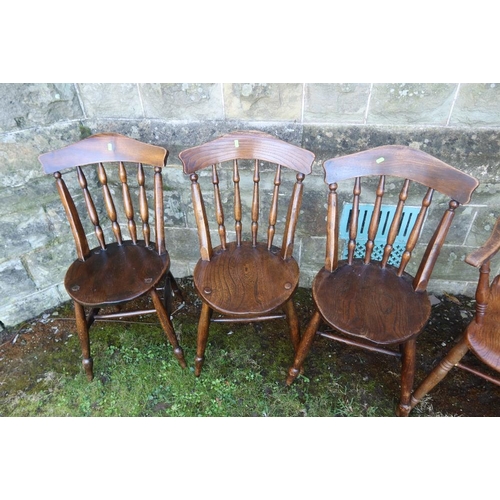 15 - Three Elm country chairs and oak armchair