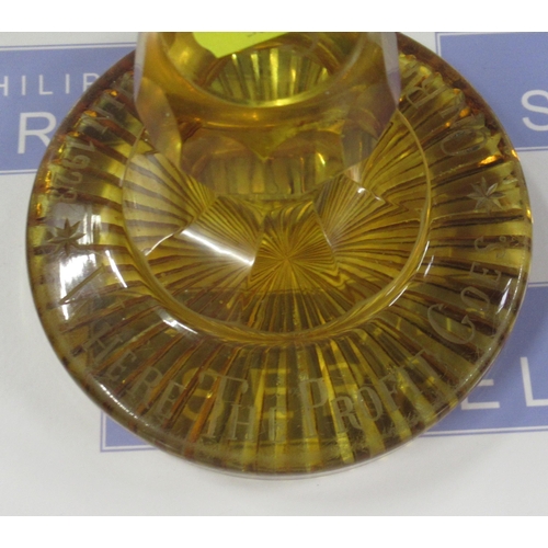 157 - An amber glass paperweight, with inscription, together with a Continental porcelain vase, decorated ... 