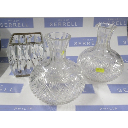 159 - A pair of glass carafes, together with a light shade